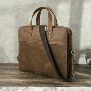 Sacoche Ordinateur Cuir Marron Homme 14 Pouces - Vue 1 - Sacoche Ordinateur